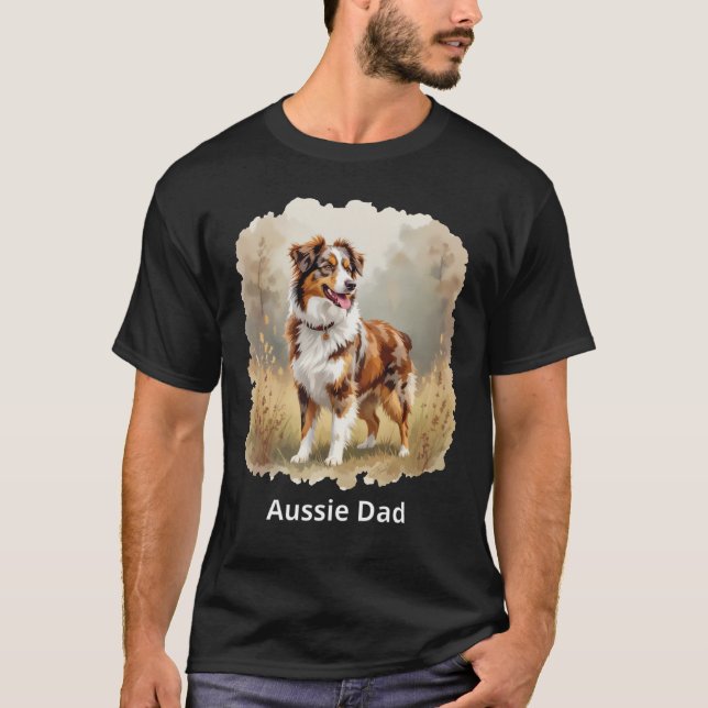 Australian Shepherd Dog Red Merle Aussie Dad T Shirt (Framsida)