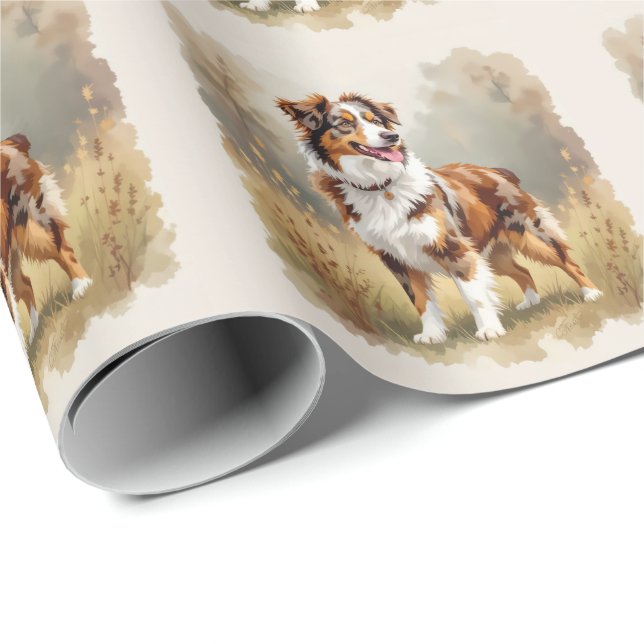 Australian Shepherd Dog Red Merle Aussie Presentpapper (Rullad Hörn)