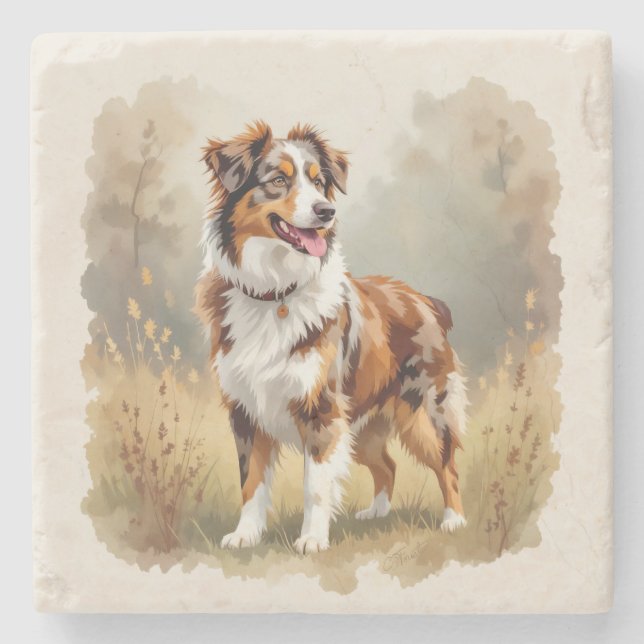 Australian Shepherd Dog Red Merle Aussie Stenunderlägg (Framsidan)