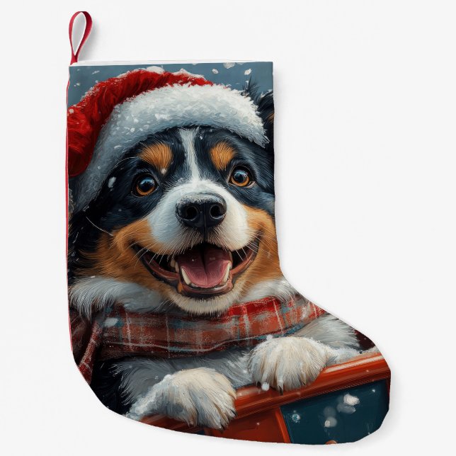 Australian Shepherd Dog Rulltrappa Jul Liten Julstrumpa (Framsidan)