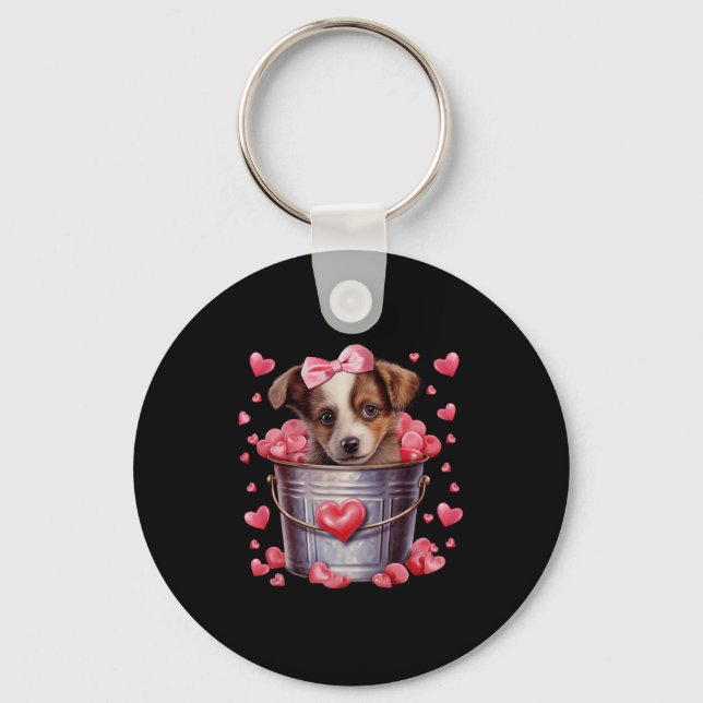 Australian Shepherd Dog Valentines Puppy Love Hear Nyckelring (Framsida)