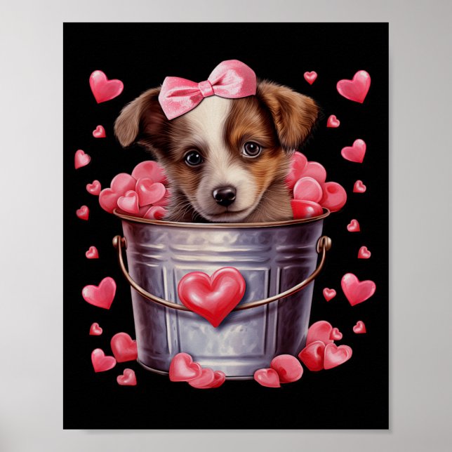 Australian Shepherd Dog Valentines Puppy Love Hear Poster (Framsidan)