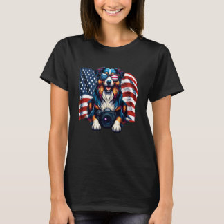 Australian Shepherd Dogs Photography American Flag T Shirt