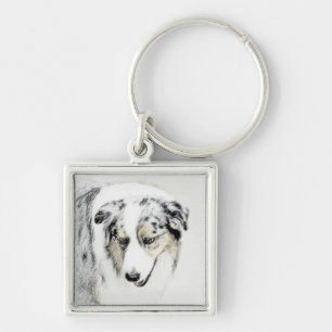 Australian shepherd-färg - originalbild av Hund Fyrkantig Silverfärgad Nyckelring
