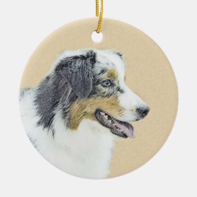 Australian shepherd-färg - originalbild av Hund Julgransprydnad Keramik (Framsidan)
