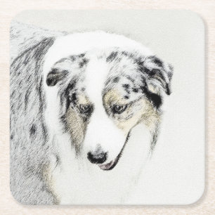 australian shepherd-färg - originalbild av Hund Underlägg Papper Kvadrat