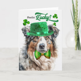 Australian shepherd Feelin' Lucky St patrick's day Helgkort