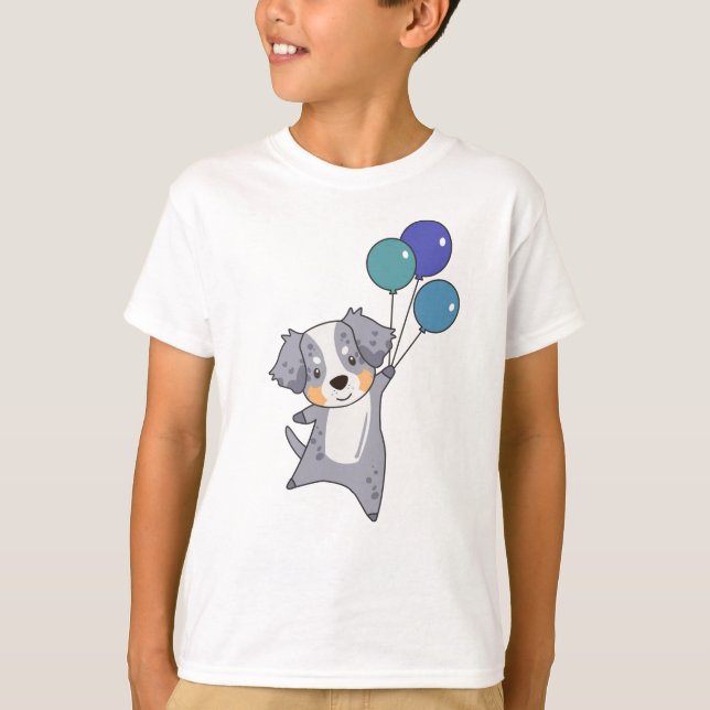 Australian shepherd flyger upp med ballonger t shirt (Framsida)