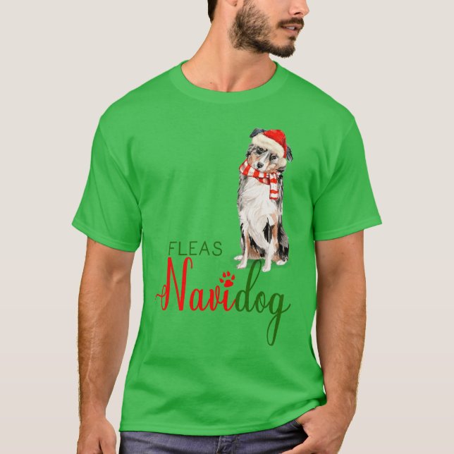 Australian shepherd Funny jul Fleas Navidog T Shirt (Framsida)