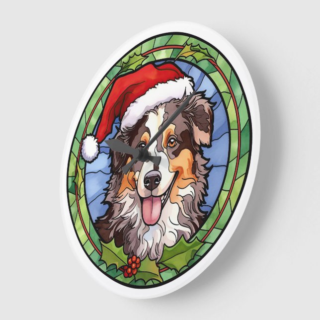 Australian Shepherd Glasmosaik Jul Stor Klocka (Vinkel)