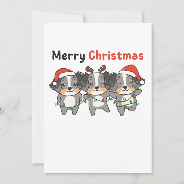 Australian shepherd God jul Cute Hundar Holi Julkort (Framsida)