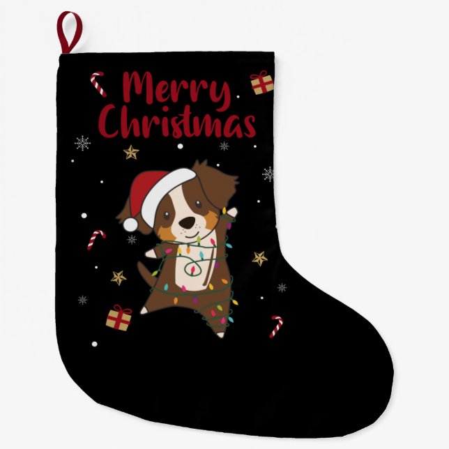 Australian shepherd God jul Winter Large C Stor Julstrumpa (Framsidan)