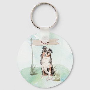Australian shepherd-Grattisar på nytt Hund Nyckelring