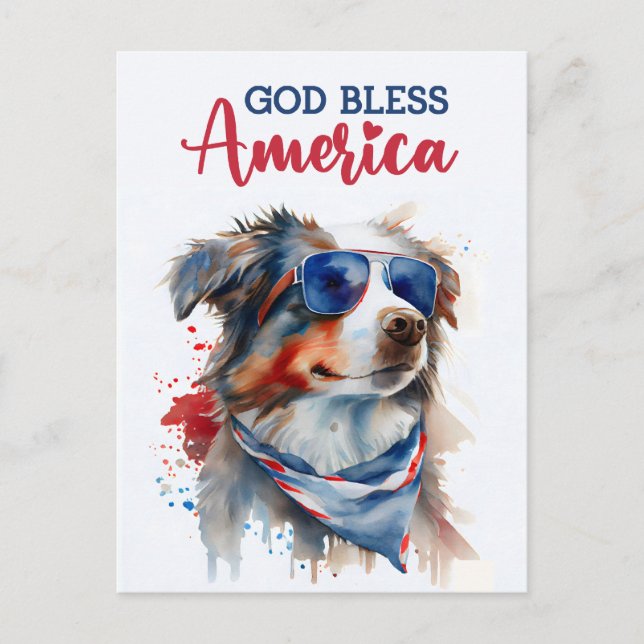 Australian Shepherd, Gud välsigne Amerika vykort (Framsida)