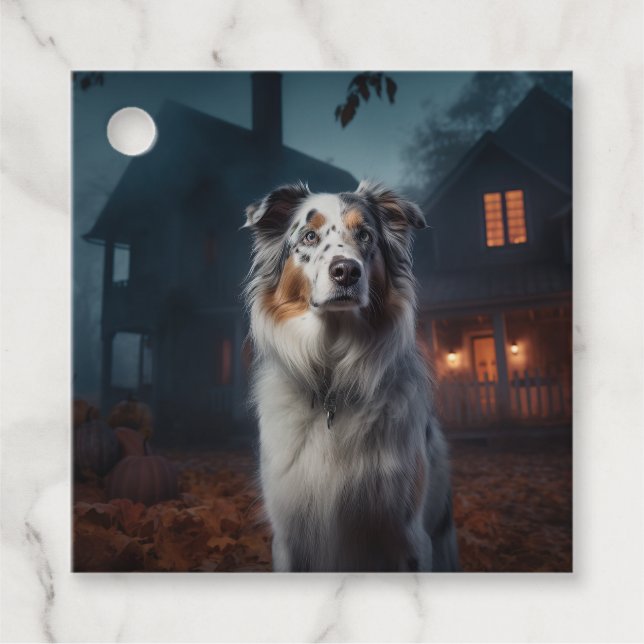 Australian shepherd Halloween Scary Gåvor Etiketter (Framsida)