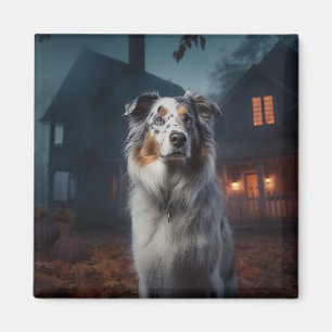 Australian shepherd Halloween Scary Magnet