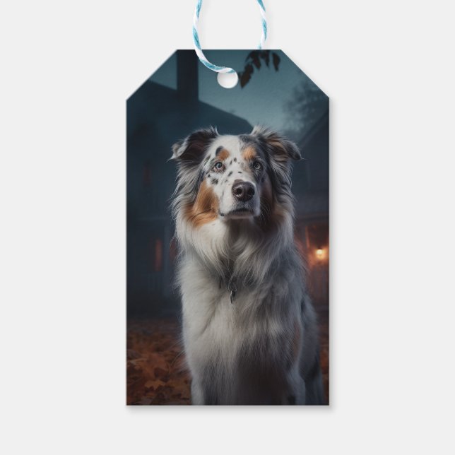 Australian shepherd Halloween Scary Presentetikett (Framsidan)