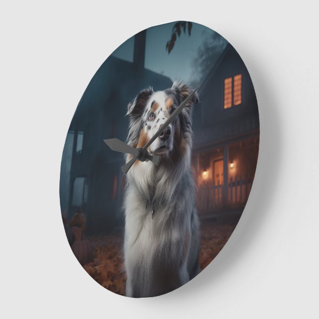 Australian shepherd Halloween Scary Stor Klocka (Vinkel)