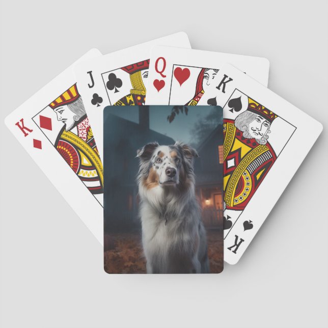 Australian Shepherd Halloween Skräckinjagande Casinokort (Baksidan)