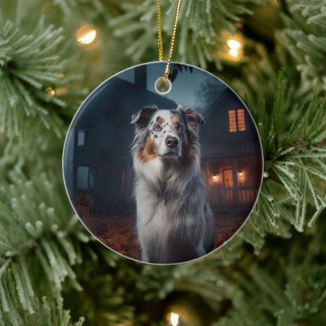 Australian Shepherd Halloween Skräckinjagande Julgransprydnad Keramik (Träd)