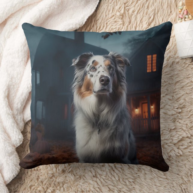 Australian Shepherd Halloween Skräckinjagande Kudde (Filt)