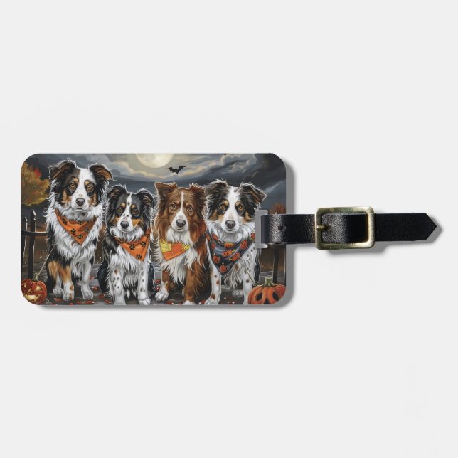 Australian shepherd Halloween Spooky Bagagebricka (Horisontell Framsida)