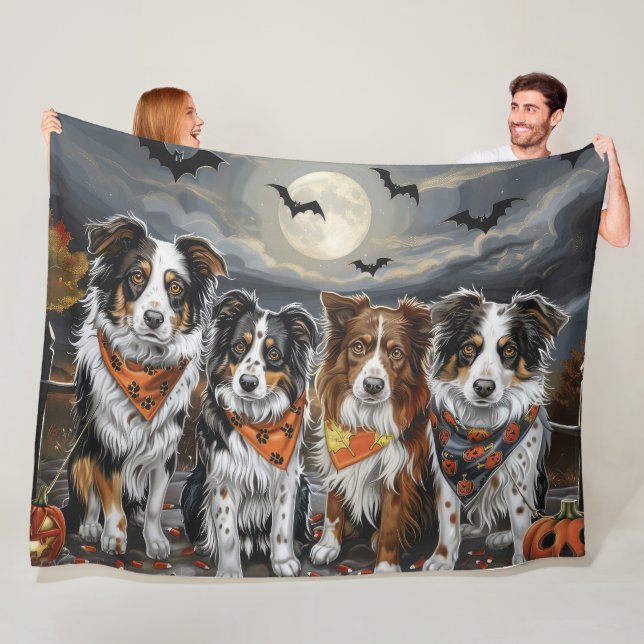 Australian shepherd Halloween Spooky Fleecefilt (På plats)