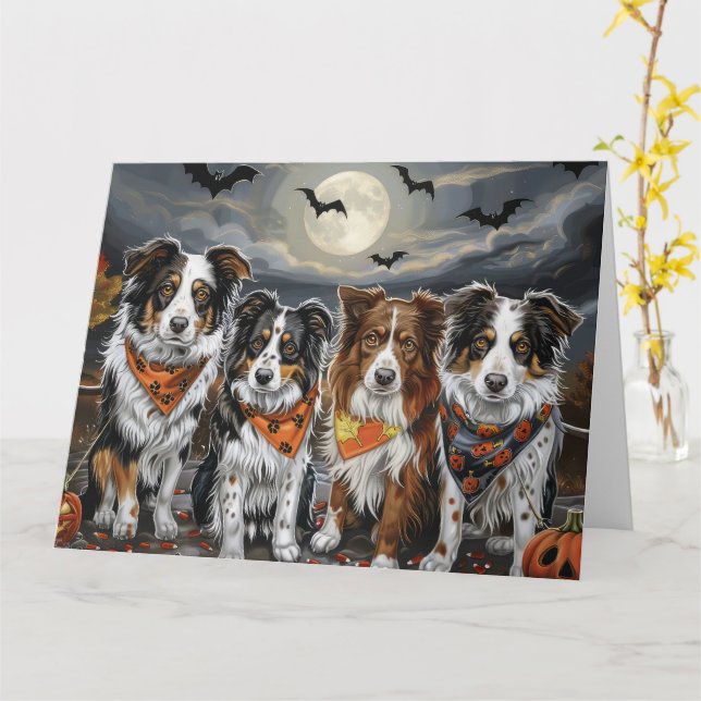 Australian shepherd Halloween Spooky Kort (Gul blomma)