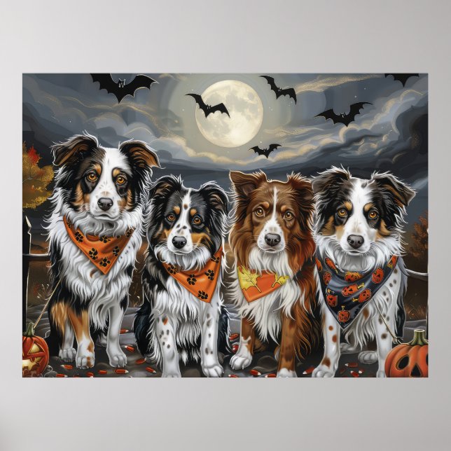 Australian shepherd Halloween Spooky Poster (Framsidan)