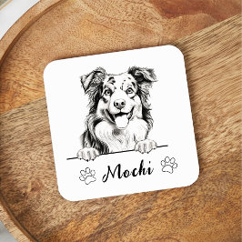 Australian shepherd Hand Teckning Personlig Underlägg Papper Kvadrat