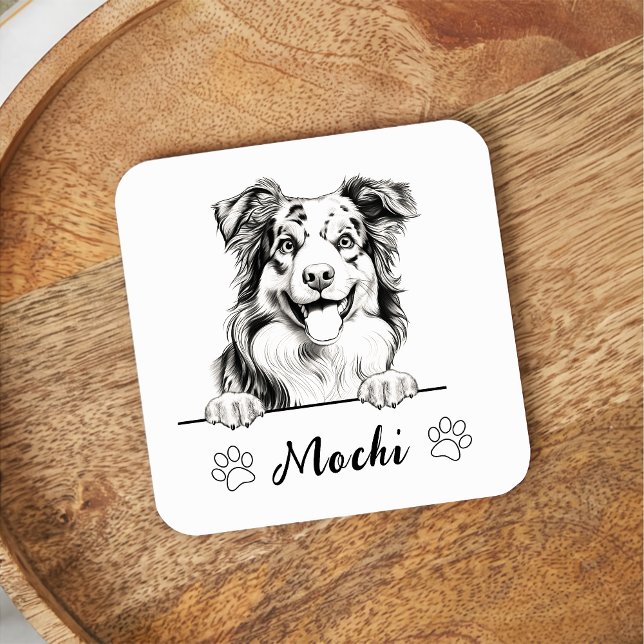 Australian shepherd Hand Teckning Personlig Underlägg Papper Kvadrat (Skapare uppladdad)
