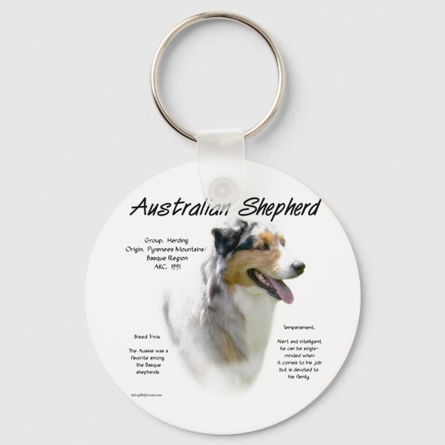 Australian shepherd historia, allt om aussies nyckelring (Framsida)