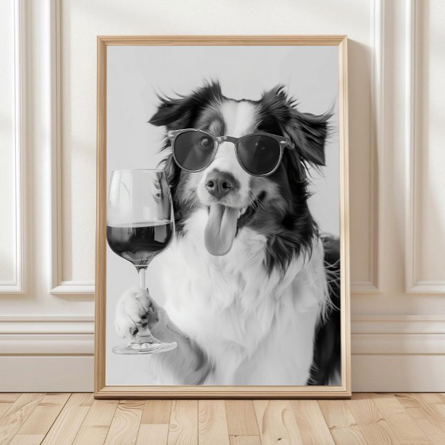Australian Shepherd Holding Wine Wall Art, Black a Poster (Skapare uppladdad)