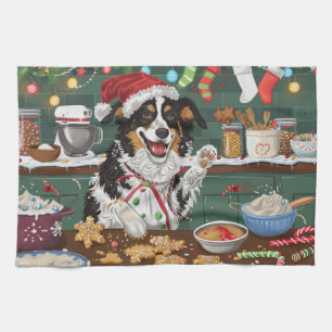 Australian Shepherd Holiday Baking Jul Kökshandduk