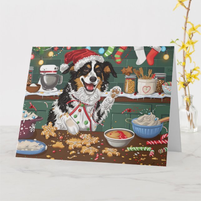 Australian Shepherd Holiday Bakning Jul Kort (Gul blomma)