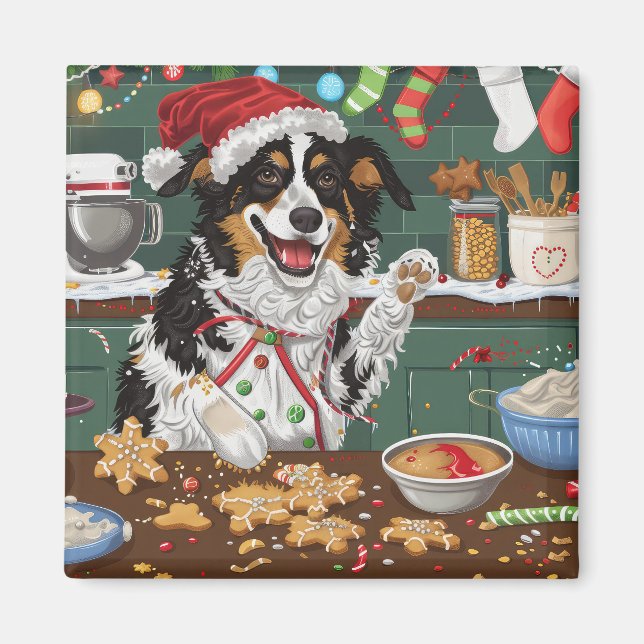 Australian Shepherd Holiday Bakning Jul Magnet (Framsidan)