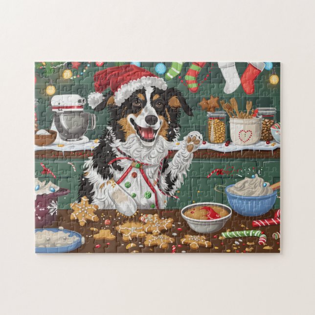 Australian Shepherd Holiday Bakning Jul Pussel (Horisontell)