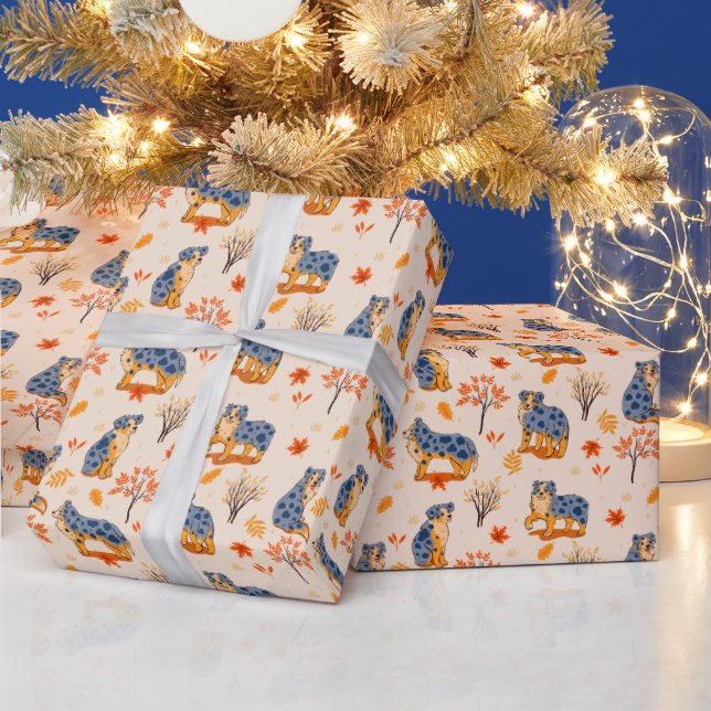 Australian shepherd Höst löv Bush Mönster Presentpapper (Helgdagar)