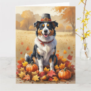 Australian Shepherd Höstlöv Tacksgiving Konst Kort