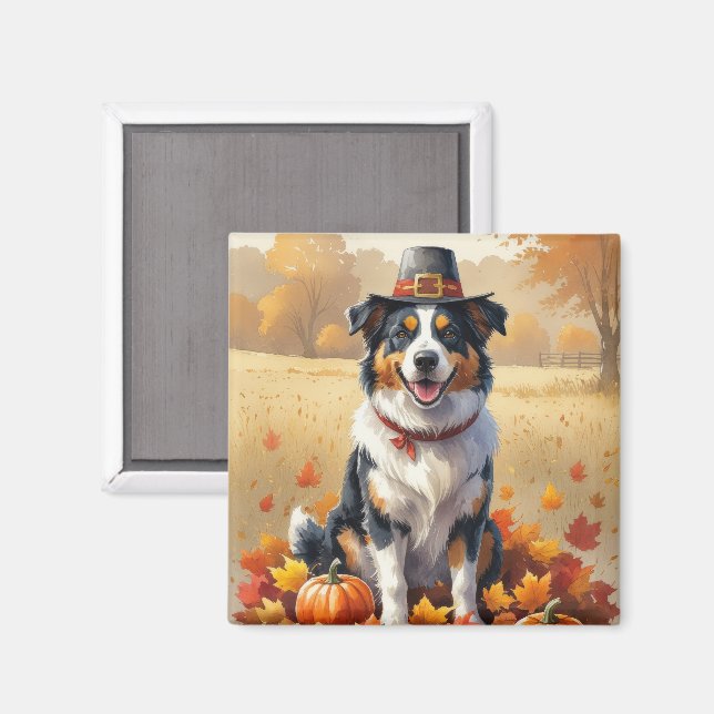 Australian Shepherd Höstlöv Tacksgiving Konst Magnet (Front/Back)