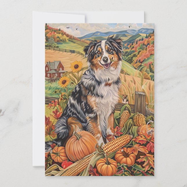 Australian Shepherd Höstskörd Thanksgiving Julkort (Framsida)