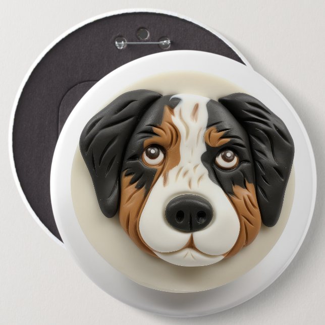 Australian shepherd Hund 3D Inspired Knapp (Framsida & baksida)