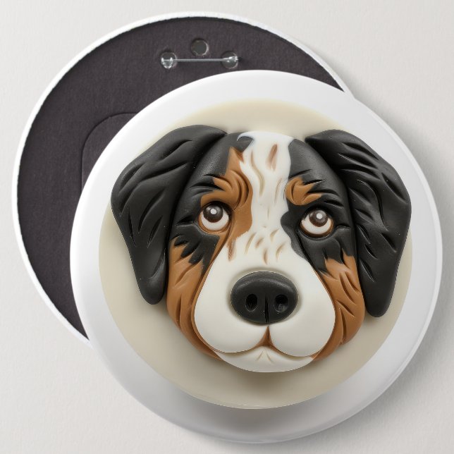 Australian Shepherd Hund 3D Inspirerad Knapp (Framsida & baksida)