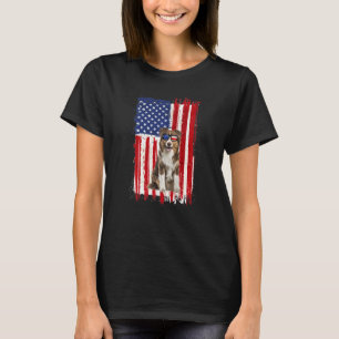 Australian shepherd Hund American Flagga Independe T Shirt