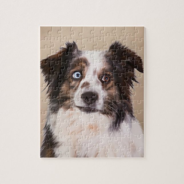 Australian shepherd Hund Art Pussel (Vertikal)
