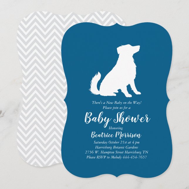 Australian shepherd Hund Baby Shower Blue Boy Inbjudningar (Fram/baksida)
