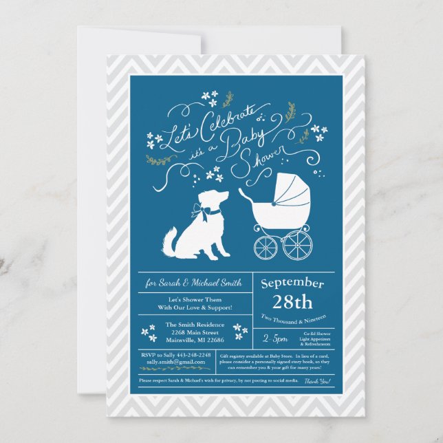 Australian shepherd Hund Baby Shower Blue Boy Inbjudningar (Framsida)