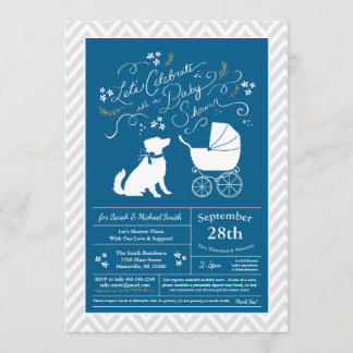 Australian shepherd Hund Baby Shower Blue Boy Inbjudningar