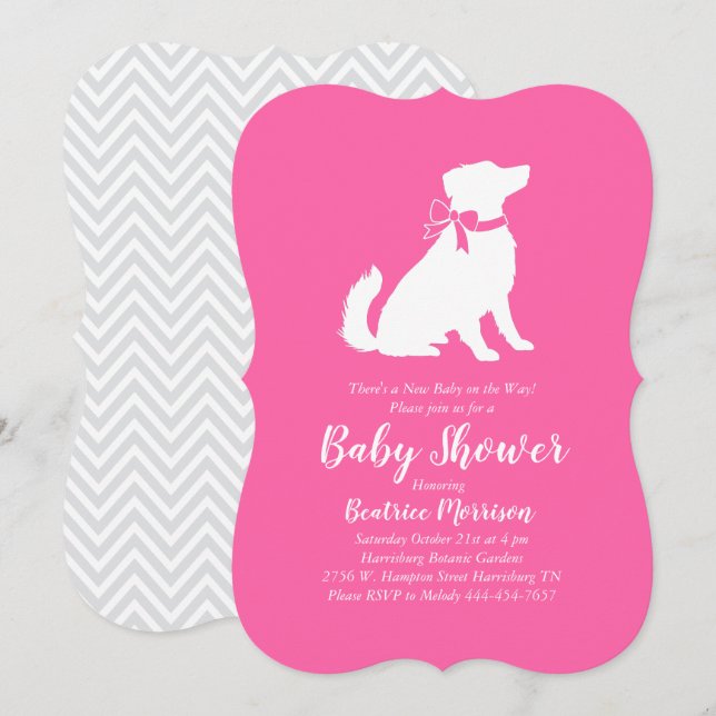 Australian shepherd Hund Baby Shower Rosa Girl Inbjudningar (Fram/baksida)