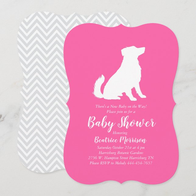 Australian shepherd Hund Baby Shower Rosa Girl Inbjudningar (Fram/baksida)